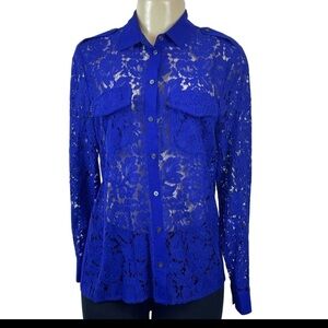 Banana Republic | Royal Blue Floral Mesh Long‎ Sleeve Button Up | Women’s Medium
